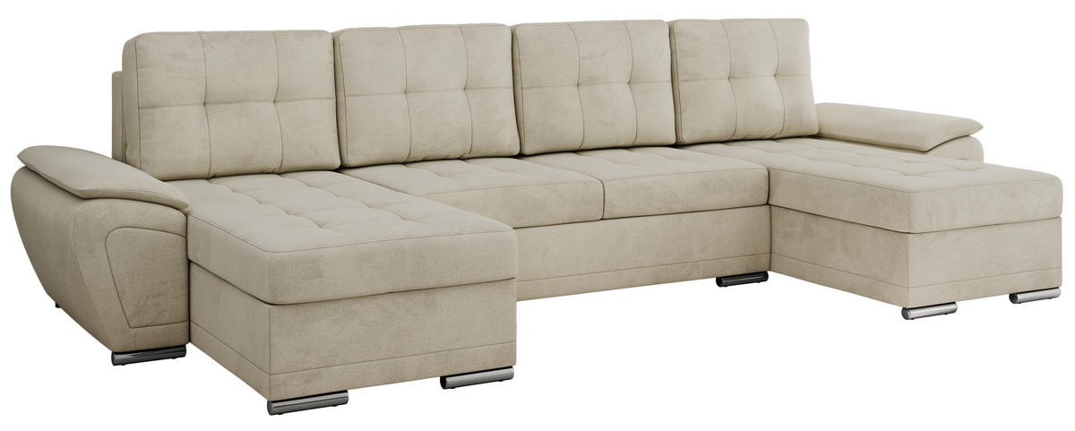 WOHNLANDSCHAFT UMBRIA U Beige Velvet - Beige/Grau, Textil/Metall (336/85/157cm) - MKS