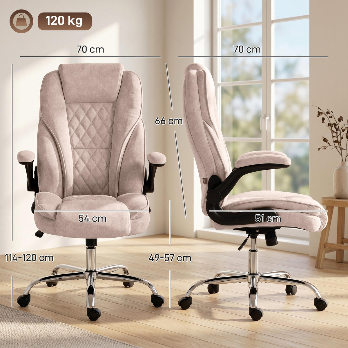 BÜROSTUHL Rosa 70/70/114-122 cm - Pink, Textil (70/122/70cm) - PANGIVO