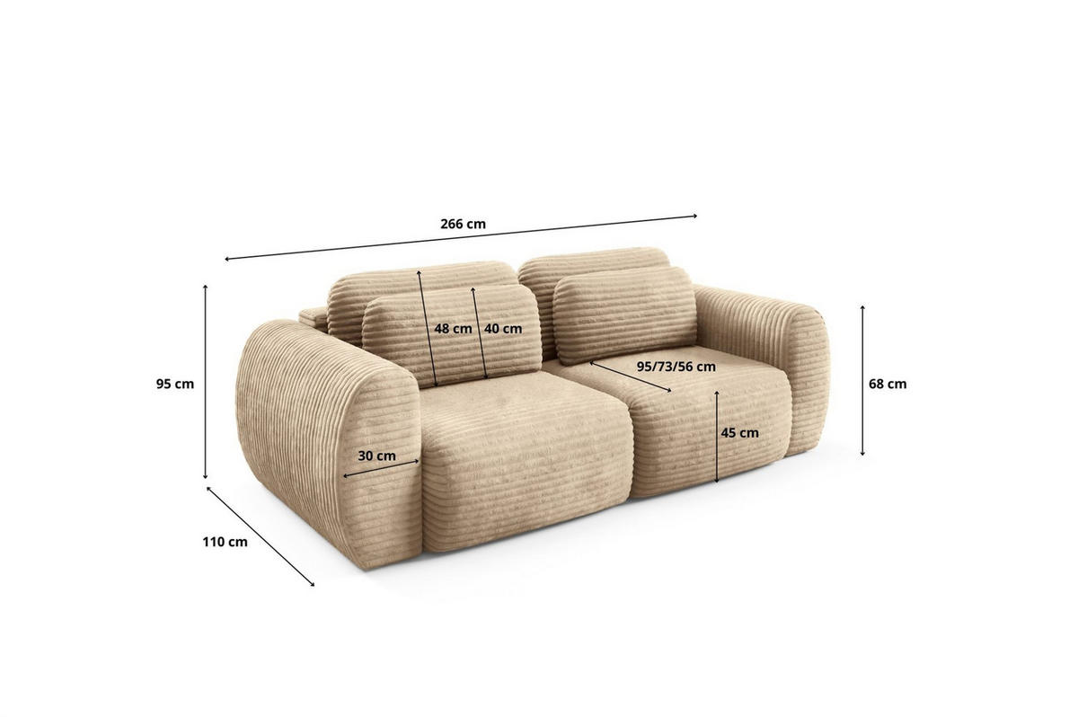SCHLAFSOFA Simone - Hellblau, Holzwerkstoff/Textil (266/95/110cm) - Fun Möbel