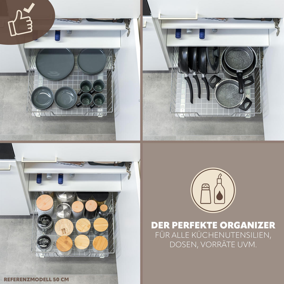 SCHRANK-KORBAUSZUG 30 cm, silber, Metall - Chromfarben, Metall (30/23/50.5cm) - bremermann