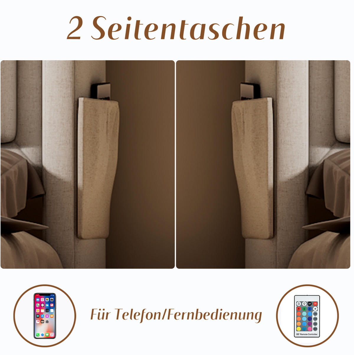 POLSTERBETT mit Bettkasten 90/200 cm in Beige mit LED, USB-C und Matratze - Beige, Textil (90/200cm) - BEAOK
