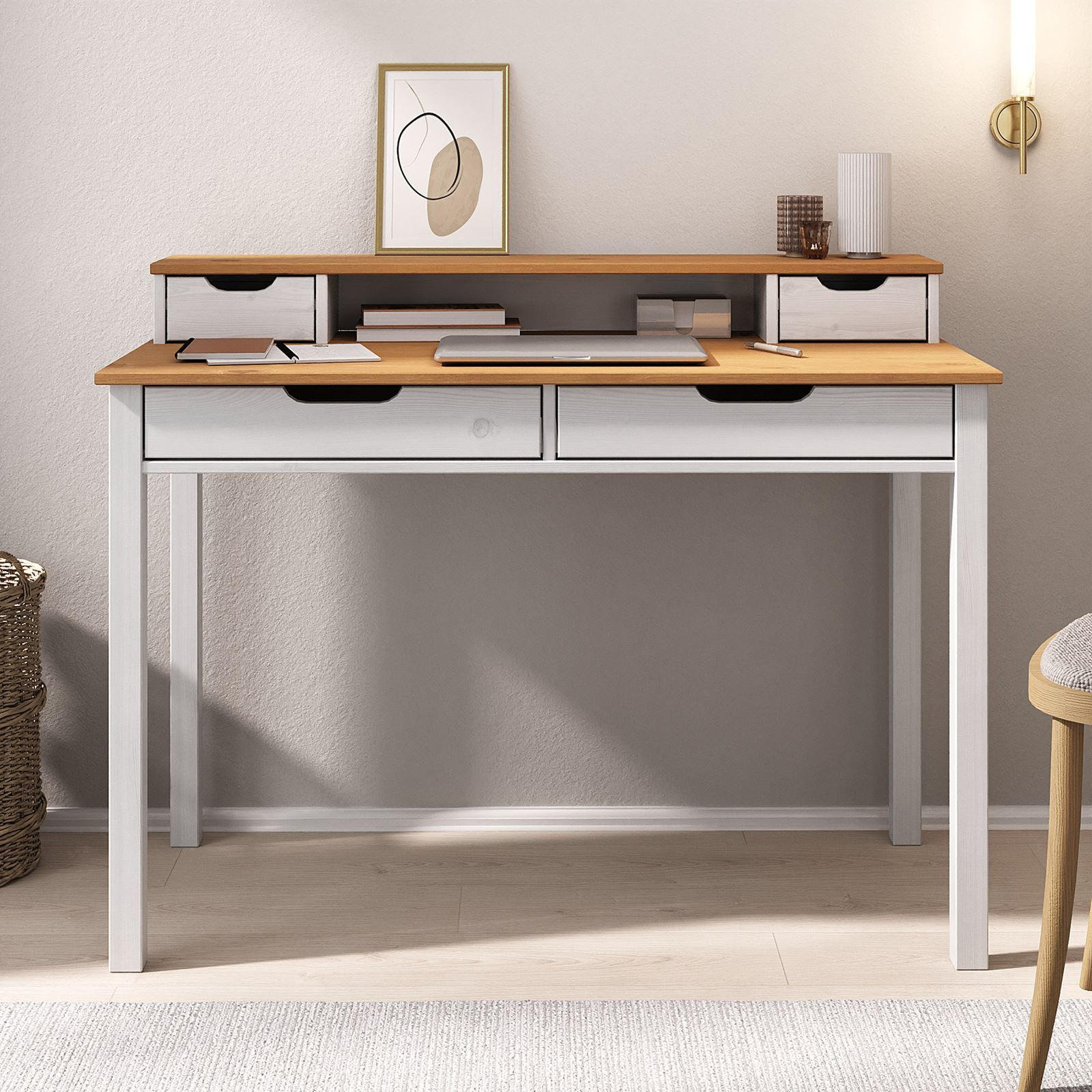 SCHREIBTISCH RAUL - Eichefarben/Weiß, Holz (54/114/87cm) - IDIMEX