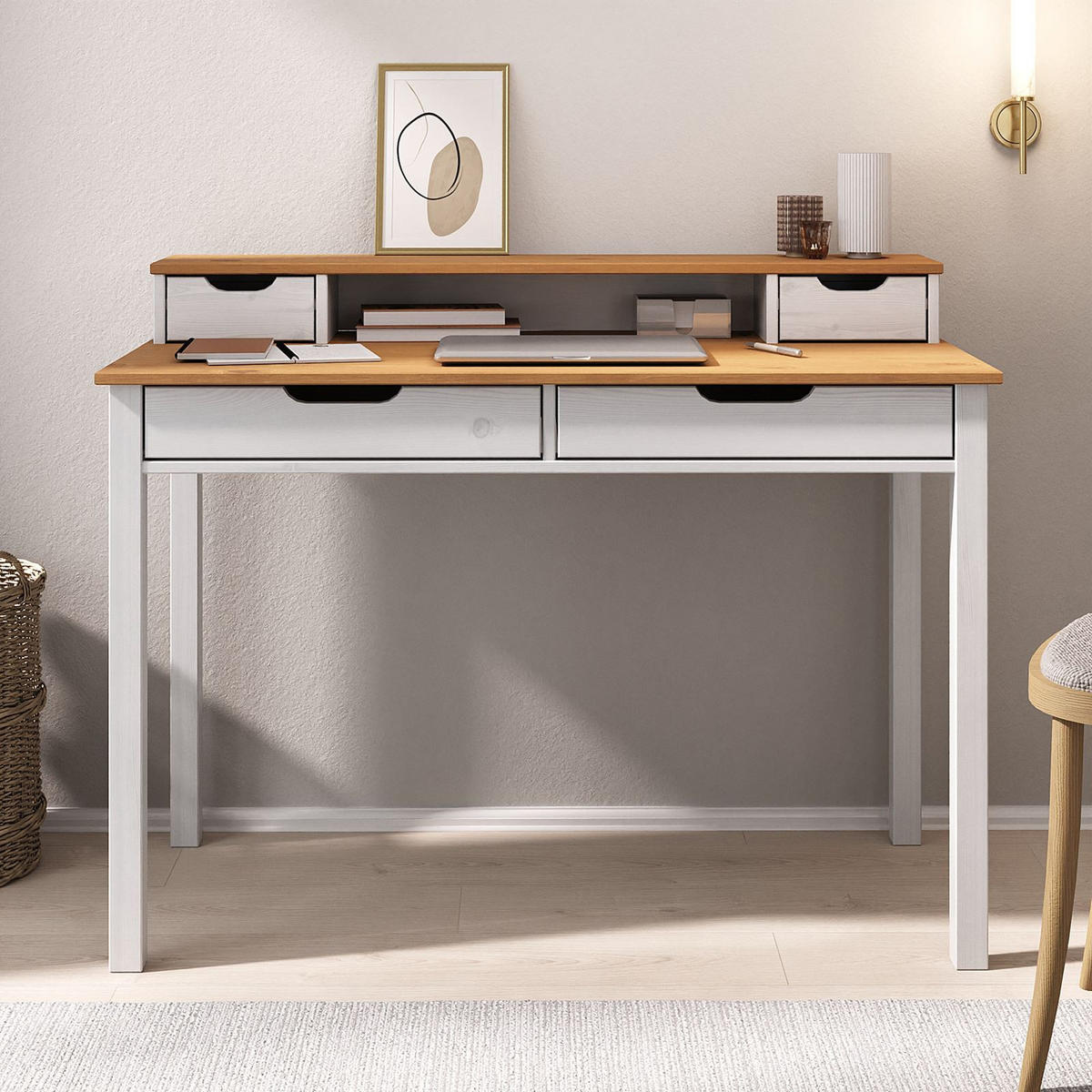 SCHREIBTISCH RAUL - Eichefarben/Weiß, Holz (54/114/87cm) - IDIMEX