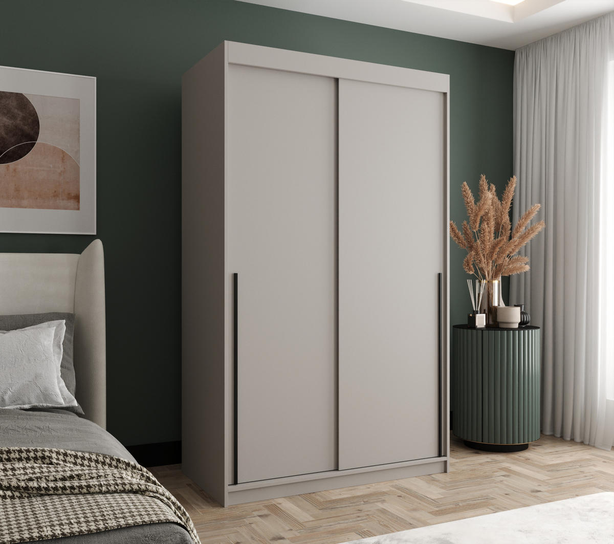 SCHIEBETÜRENSCHRANK 120 cm Breite Kaschmir mit schwarzem Griff - Kaschmir/Schwarz, Holzwerkstoff (120/200/62cm) - Home Collective