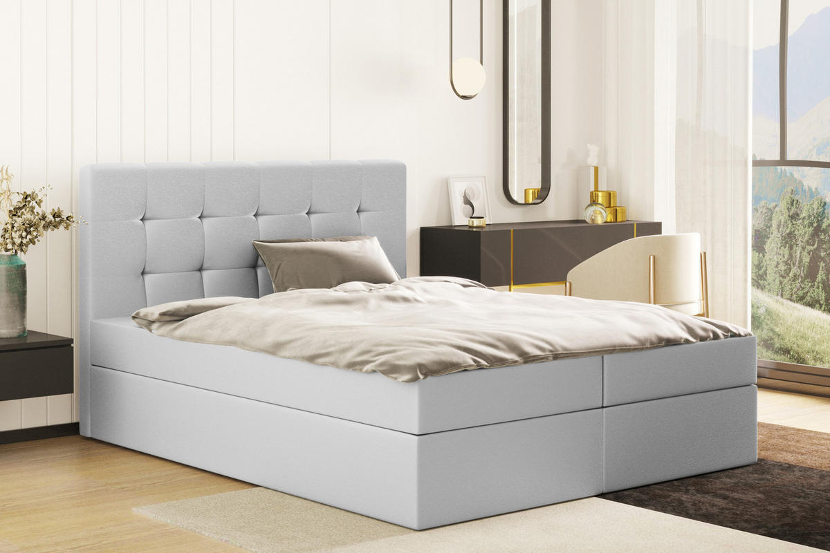 BOXBETT Mit Matratze Und Bettkasten, LUDANO Stoff Cayenne Silber 120x200 cm H3-Bonell - Silberfarben, Holz (120/200cm) - Kaiser Möbel