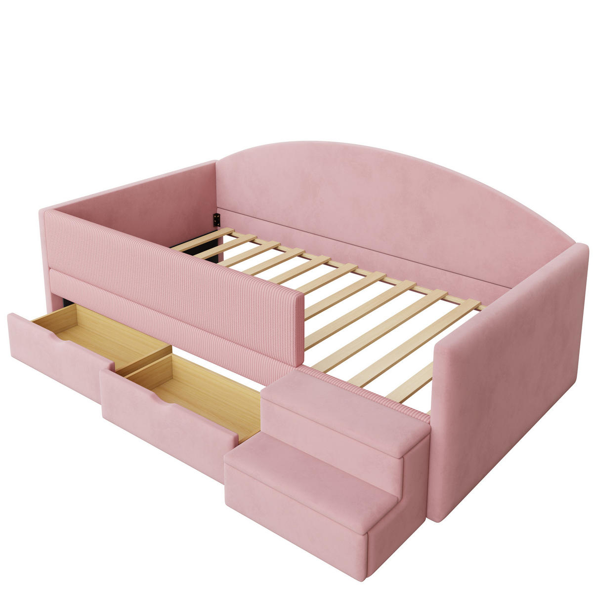 POLSTERBETT 90/190 cm aus Samt mit Schubladen und Stufen, Rosa - Pink, Textil (90/190cm) - OKMYHOME