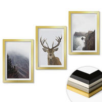 WANDBILDER 3er Set - 20x30 cm Goldrahmen - Berglandschaft mit Hirschen - Goldfarben, Kunststoff (20/30cm) - ArtPrintCave