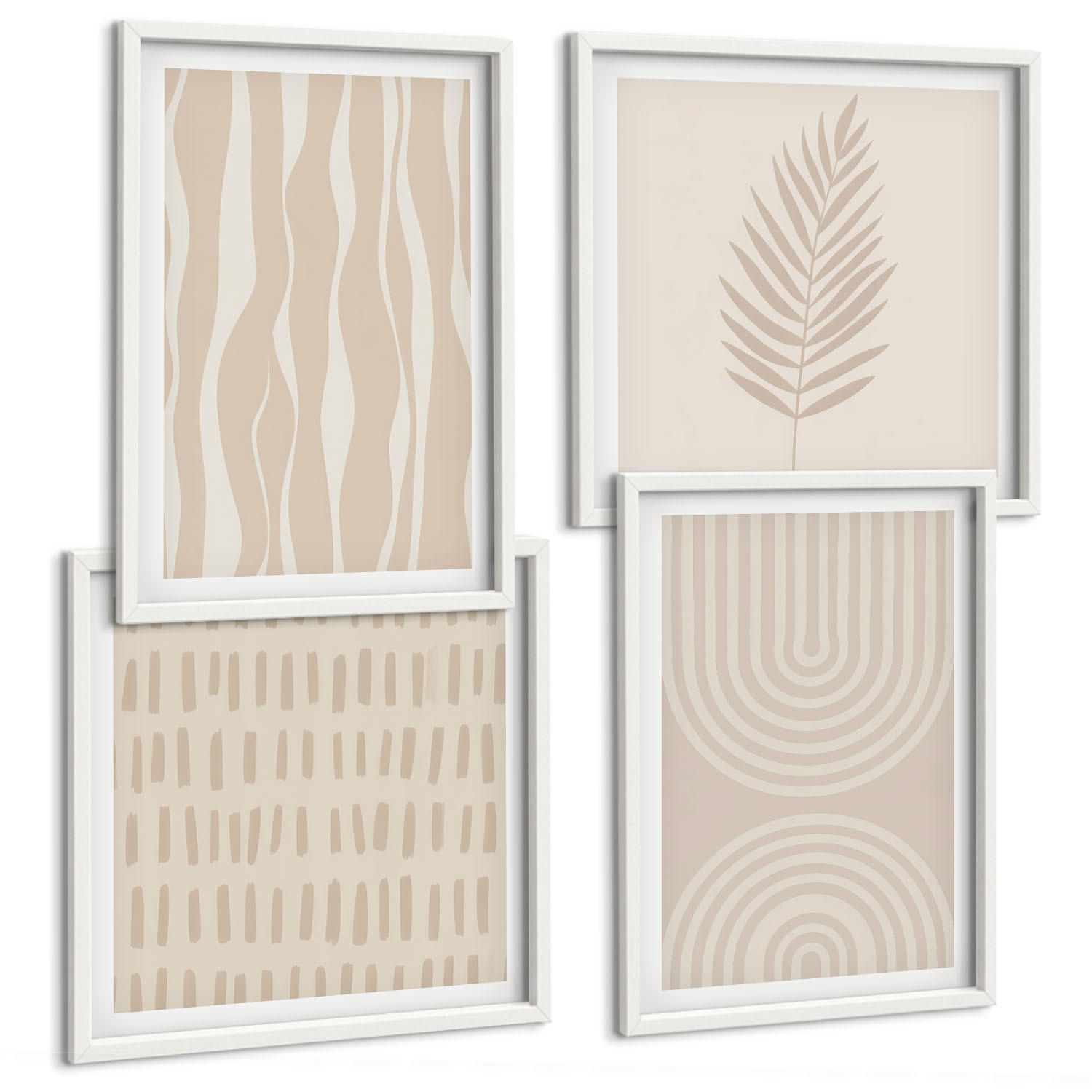 BILDER SET 4er Set - 50x50 cm & 40x60 cm Weißer Rahmen - Beige Pflanzenmuster - Weiß, Kunststoff (50/50cm) - TULUP