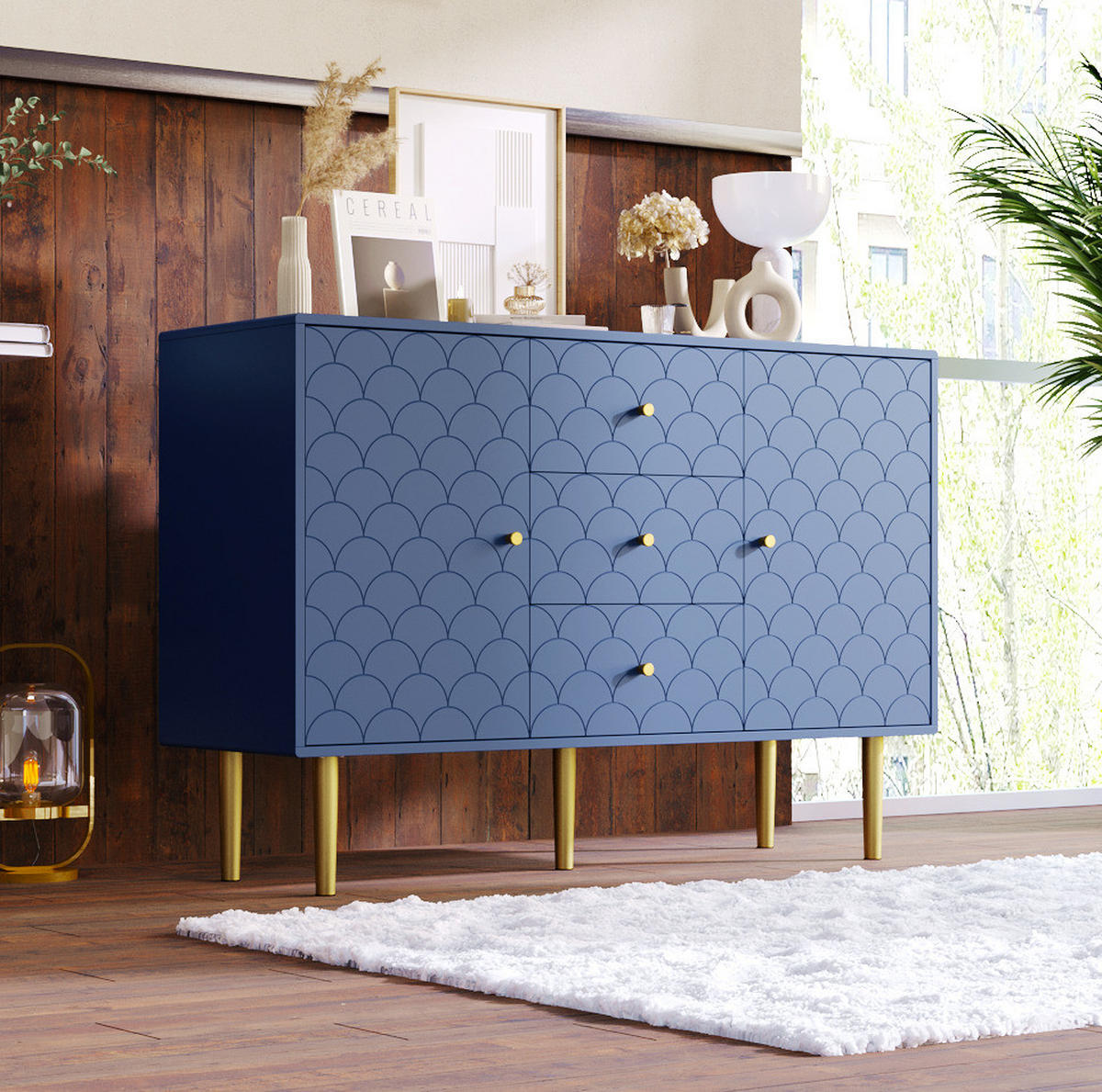 KOMODA z 2 vrati in 3 predali, temno modra, 120/40/83 cm - temno modra, kovina (40/83/120cm) - OKMYHOME