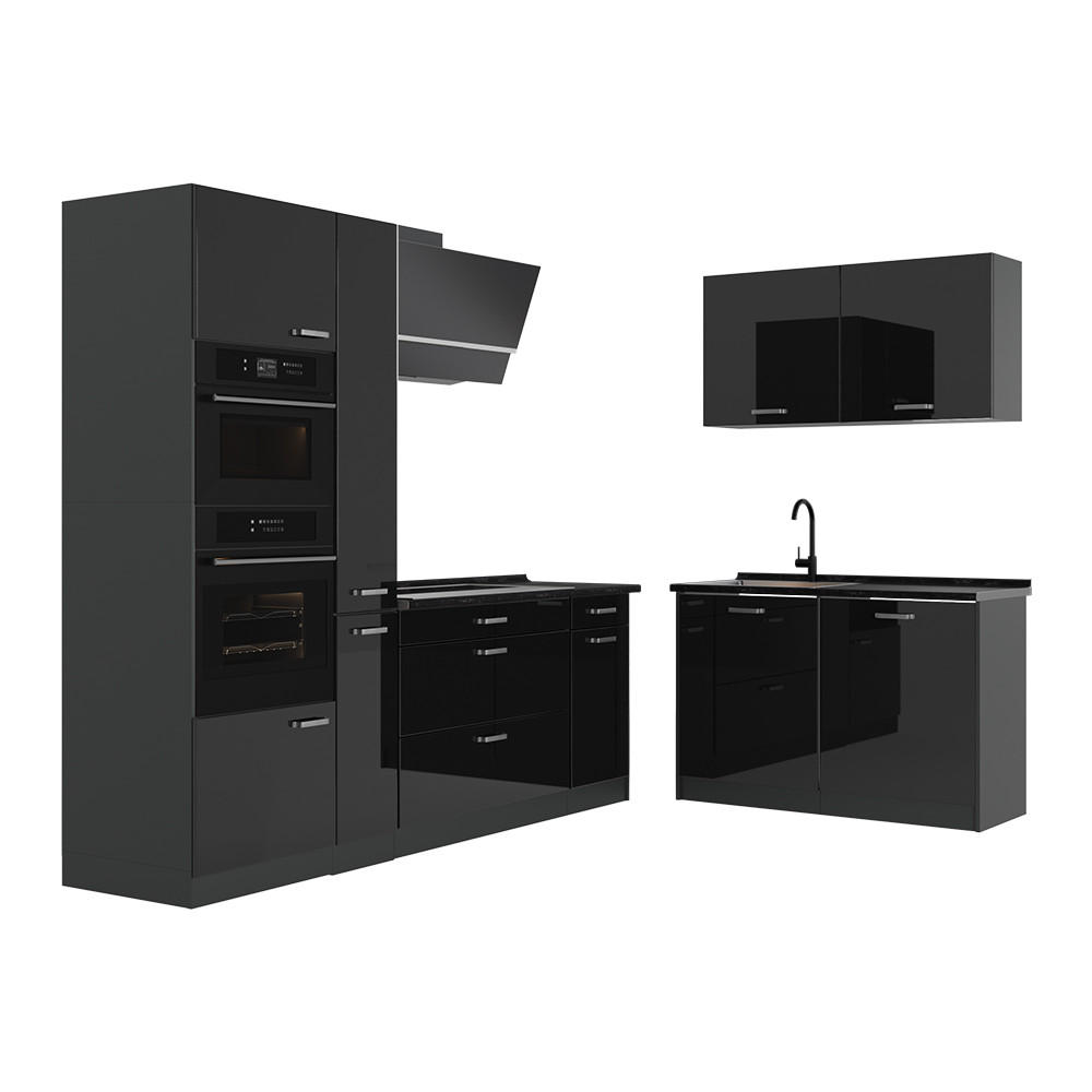 Vicco Eckküche Schwarz Hochglanz, Anthrazit 230x206.8x60 cm