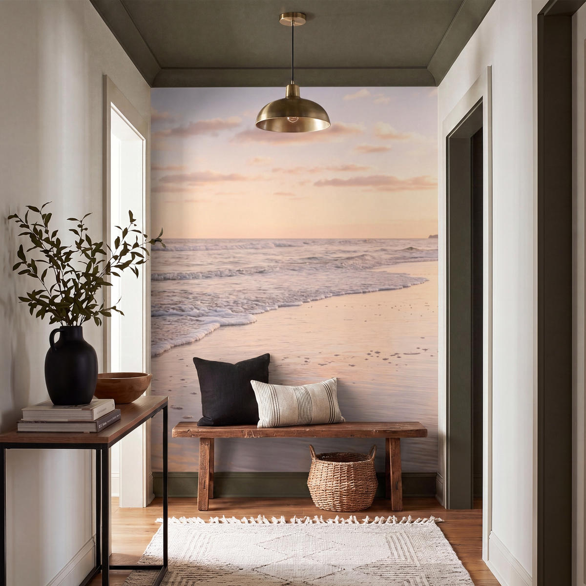 TAPETE - Strand - Brandung - Wolken - 200x260 cm - Hellrosa, Papier (200/260cm) - OnlyWow