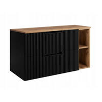 WASCHBECKUNTERSCHRANK VENA 80 cm mit Arbeitsplatte Farbe: Eichen Craft mit einem Regal Gerillte Vorderseite Matt Schwarz - Eichefarben/Schwarz, Holzwerkstoff (80/58/46cm) - Rodan