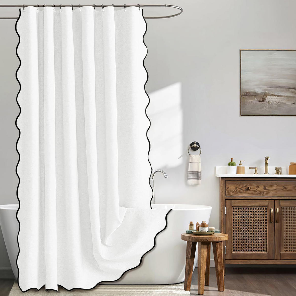 DUSCHVORHANG, weiß, 200 x 180 cm, Leinen - Weiß, Textil (180/200cm) - Authentics