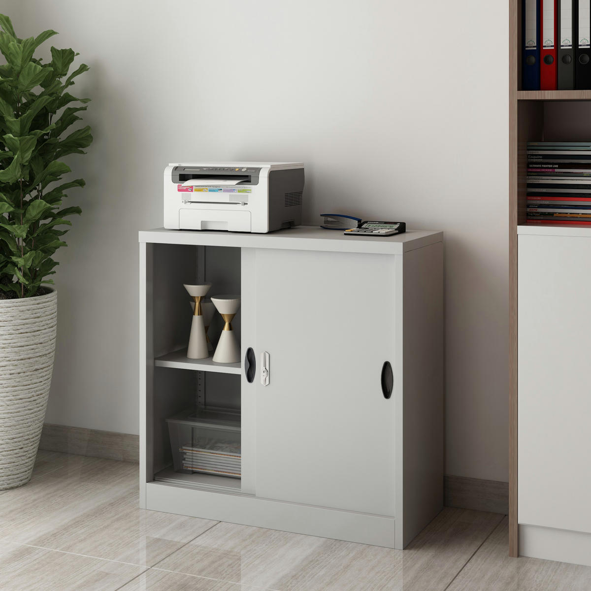AKTENSCHRANK Rieti - Hellgrau, Metall (90/90/40cm) - [en.casa]