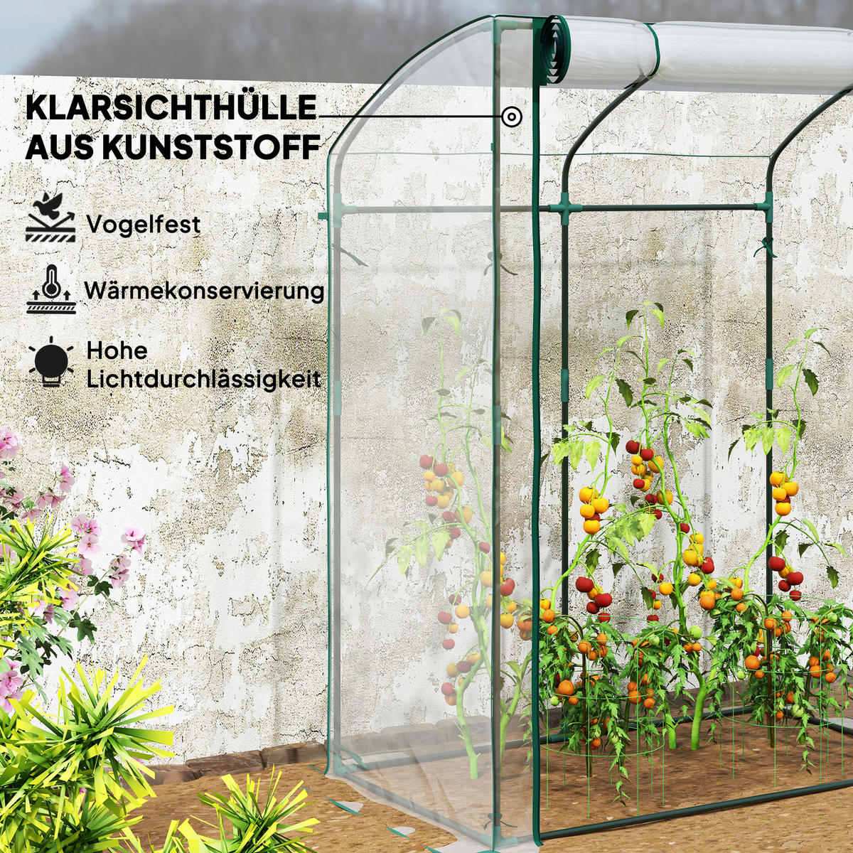 GEWÄCHSHAUS DE-05776 Gebogendach, winterfest, mit Tür Transparent - Transparent, Kunststoff/Metall (70/170/128cm) - ComfortXL