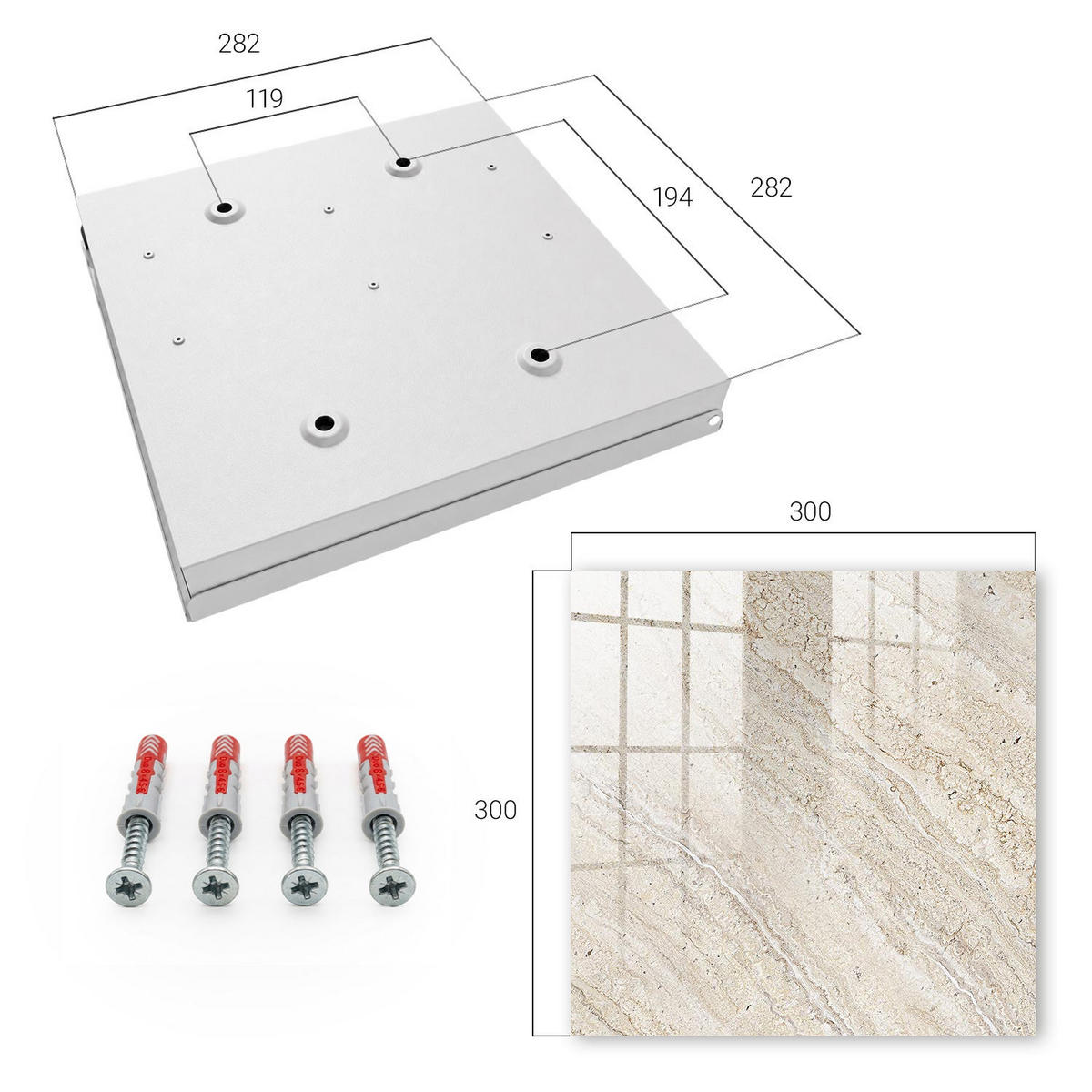 SCHLÜSSELBOX Weiß 30x30 cm – Türöffnung nach rechts - Heller Marmor - Beige, Metall (30/30/5cm) - TULUP
