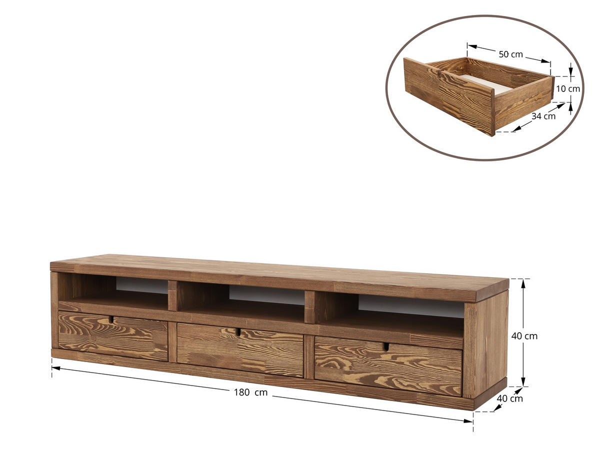 TV-SCHRANK aus Massivholz MARIKA 1 - Dunkelbraun, Holz (180/40/40cm) - Seart