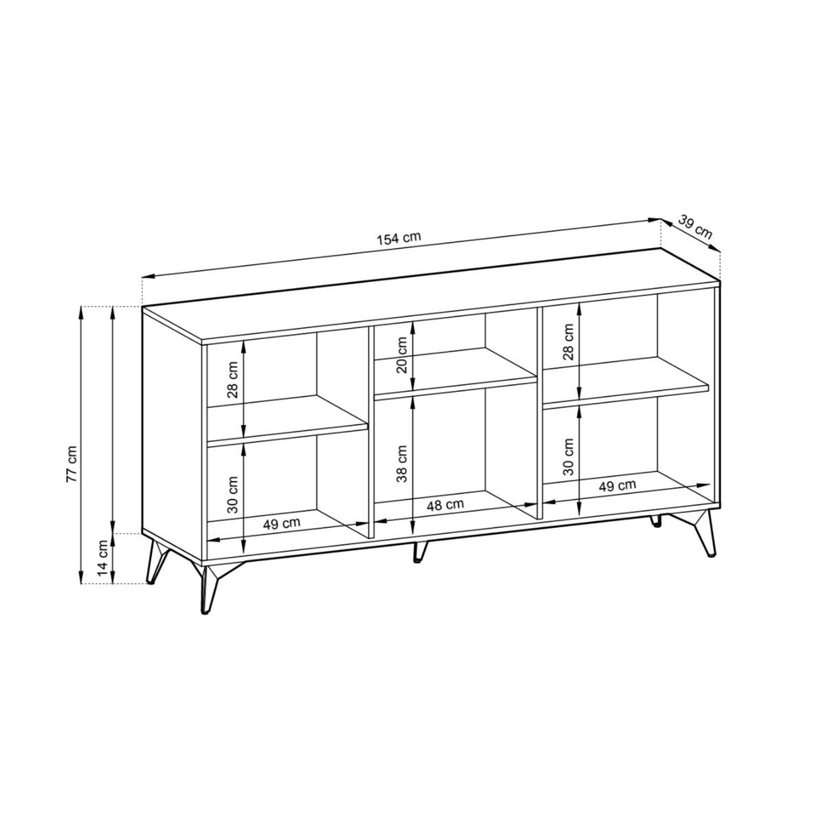 KOMMODE DIAMOND K3D (Eiche Evoke, Schwarz, Fischgrätmuster, Metallfüße, Push to Open) - Eichefarben/Schwarz, Holz/Holzwerkstoff (154/77/39cm) - Ravio