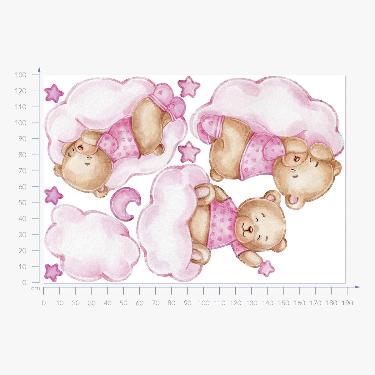 WANDAUFKLEBER 130x189cm - Schlafende Teddybären - Multicolor, Kunststoff (130/189/0.1cm) - Wallfluent