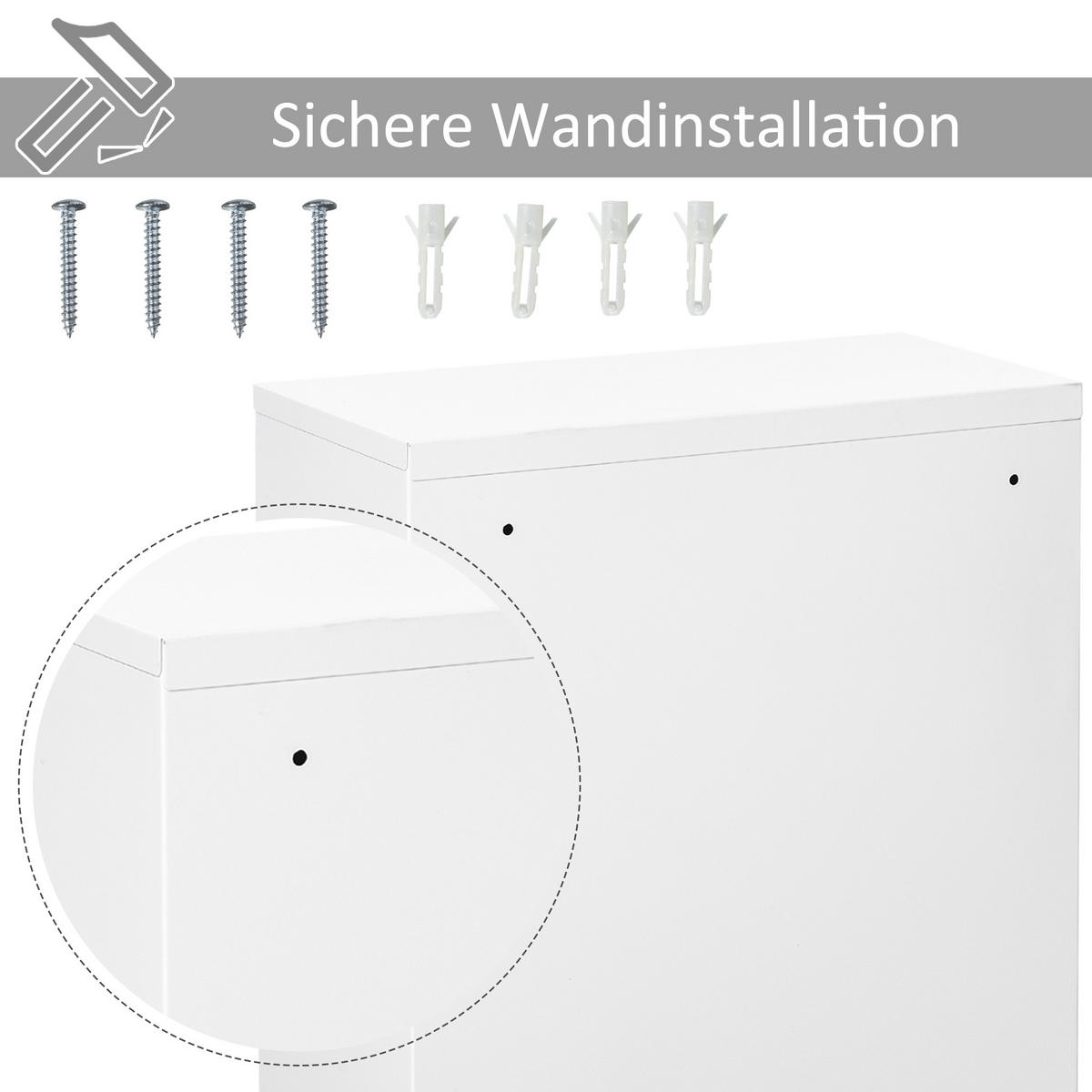 MEDIZINSCHRANK mit Schloss, 3 Fächer, Stahl, Weiß - Weiß, Metall (18/60/40cm) - Kleankin