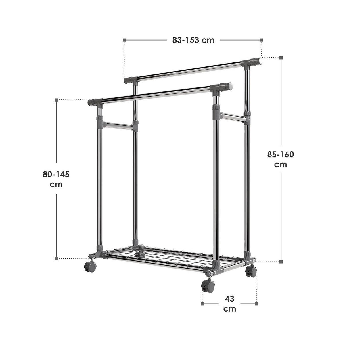 KLEIDERSTÄNDER silber 360° frei drehbare Räder - Silberfarben, Metall (153/160/43cm) - Juskys