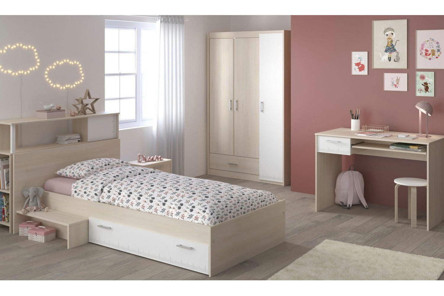 JUGENDZIMMER Charly 10 in Akazie und Weiß 5 teilig - Braun, Holzwerkstoff (120/200/80cm)