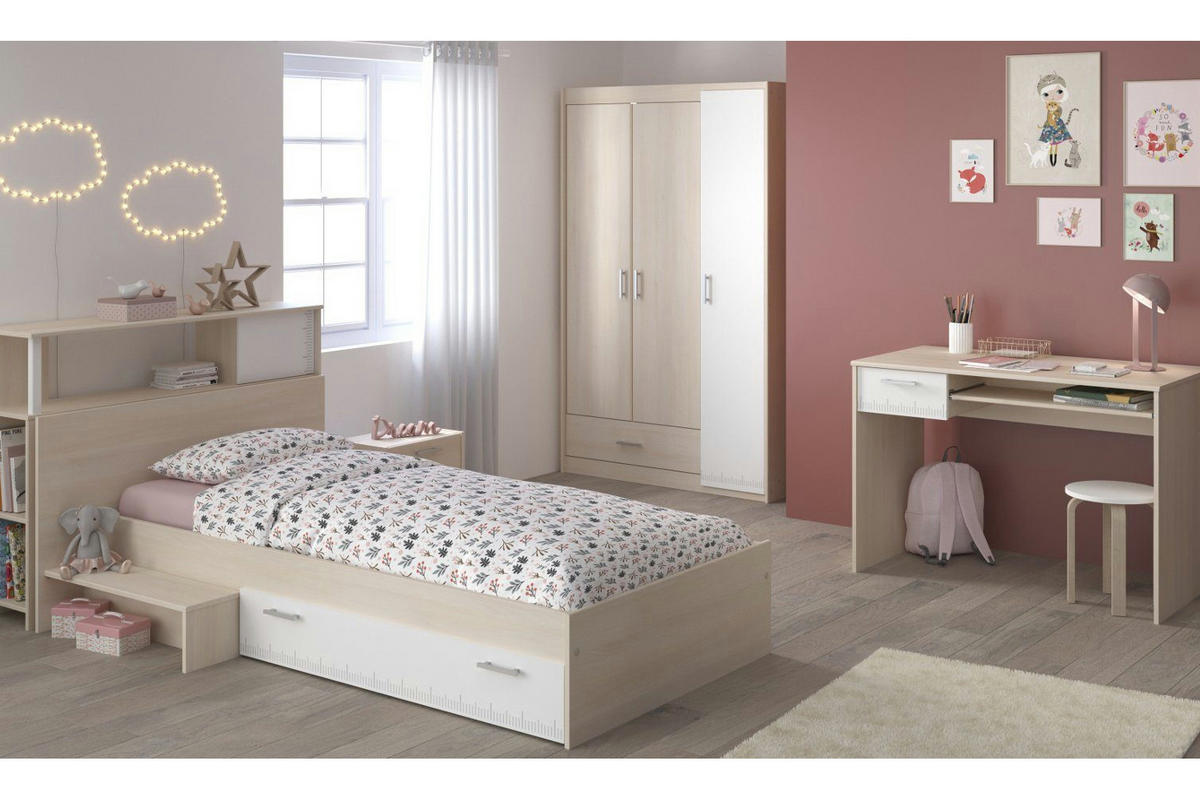 JUGENDZIMMER Charly 10 in Akazie und Weiß 5 teilig - Braun, Holzwerkstoff (120/200/80cm)