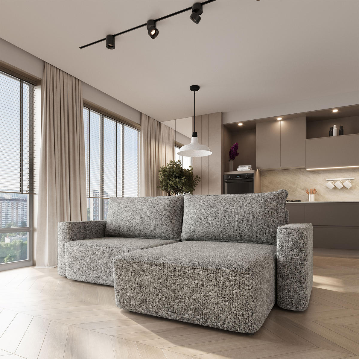 ECKSOFA BELISE BL Hellgrau Chenille mit Schlaffunktion - Hellgrau, Holz/Textil (252/162cm) - MASSENO