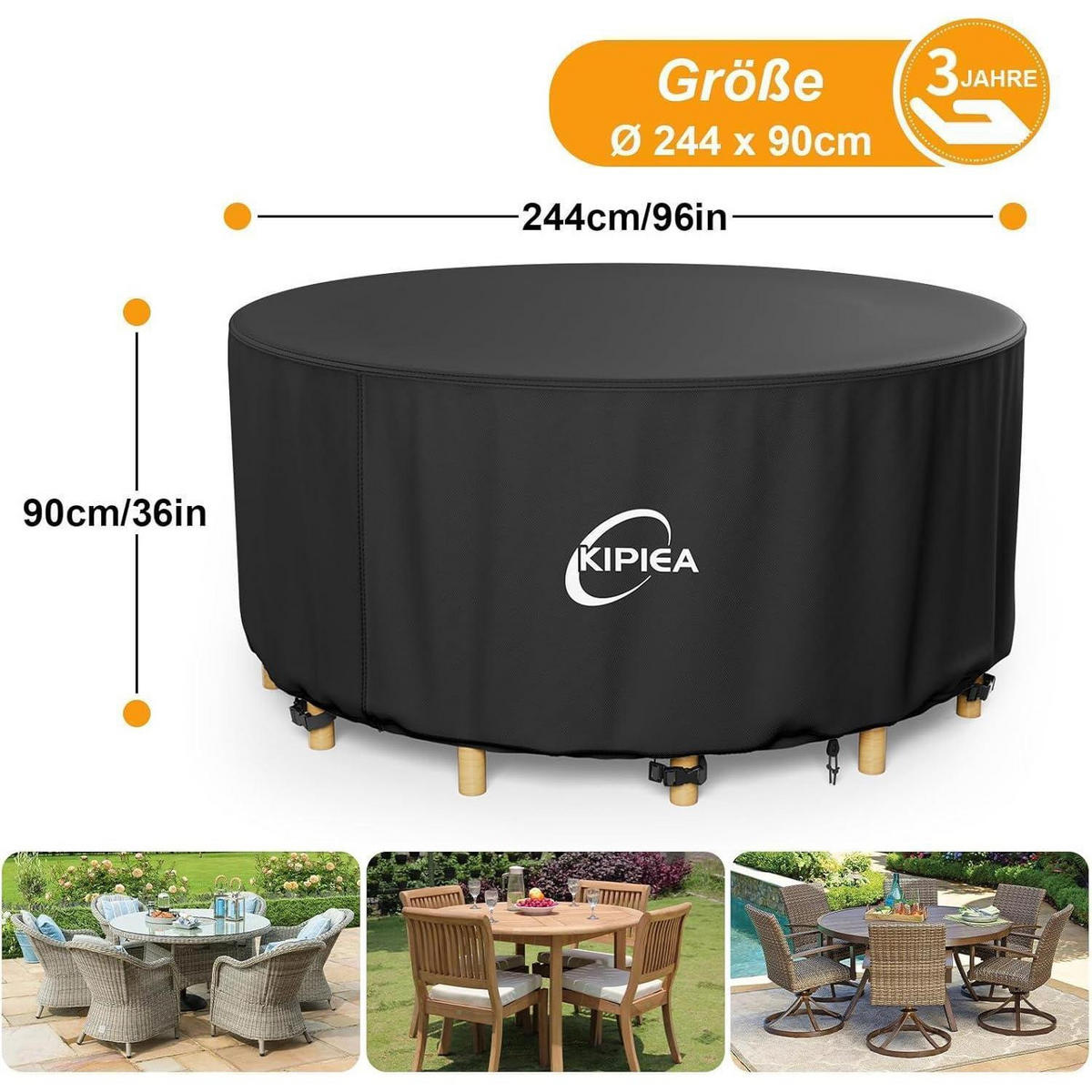 GARTENTISCH Abdeckung Rund Ø244x90cm Wasserdicht Winterfest - Schwarz, Kunststoff (244/71/244cm)