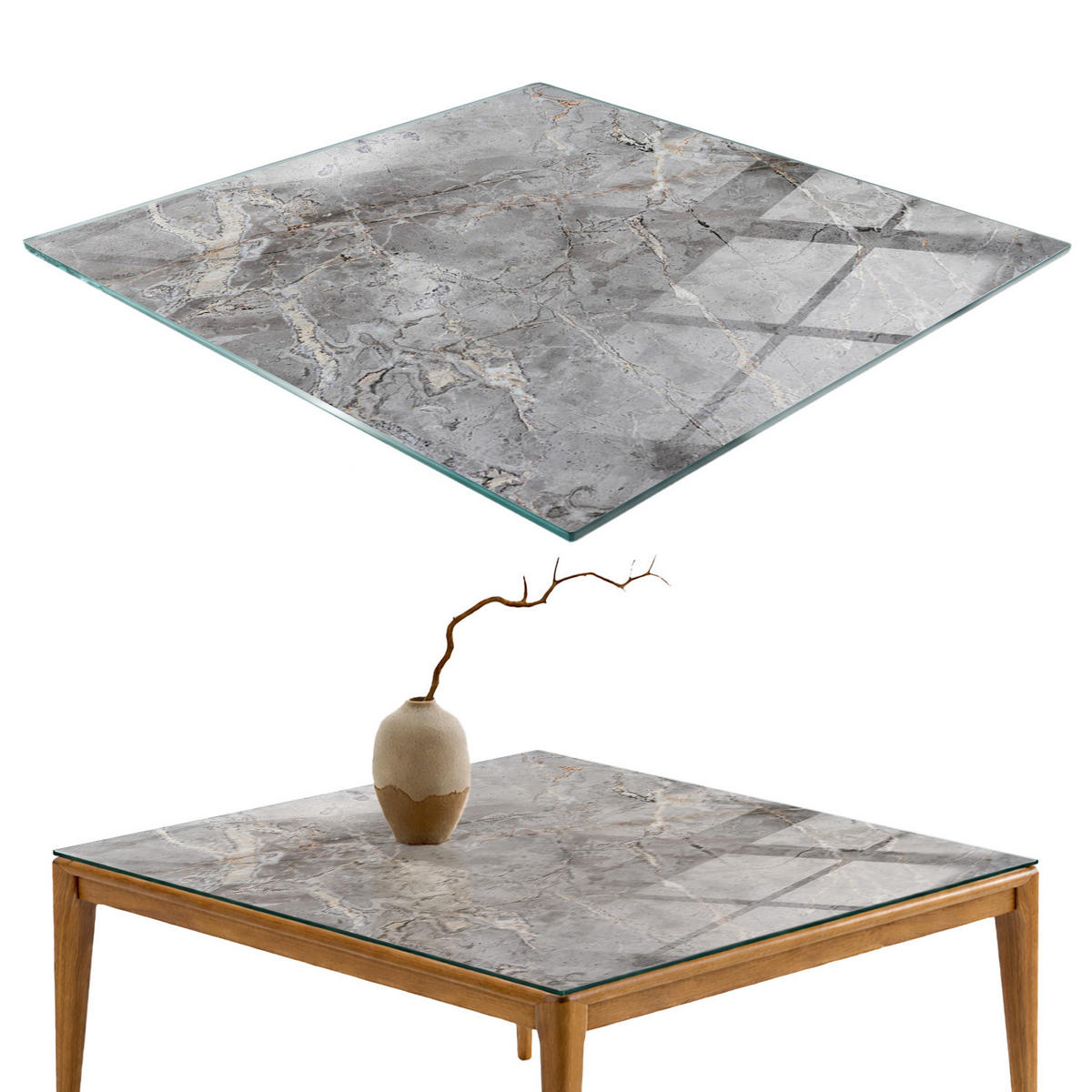 TISCHPLATTE 50x50 cm Muster aus Naturmarmor - Dunkelgrau, Glas (0.4/50/50cm) - TULUP