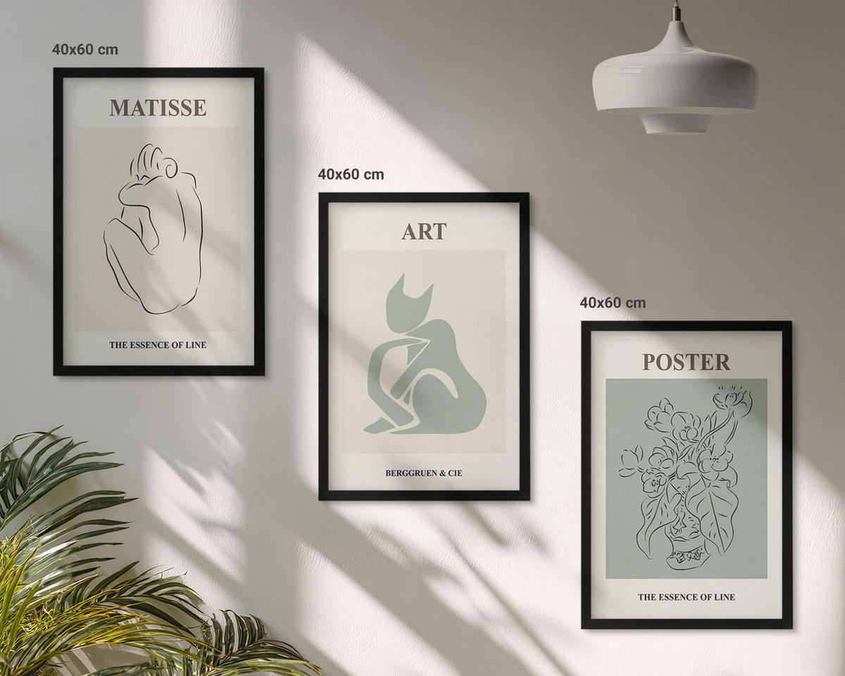 BILDER SET 3er Set - 40x60 cm Schwarzer Rahmen - Matisse Grün Beige Poster - Schwarz, Kunststoff (40/60cm) - TULUP