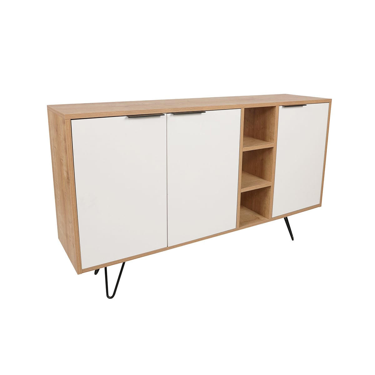 SIDEBOARD 3 Nischen und 3 Türen L142 cm - Clara - Eichefarben/Weiß, Holzwerkstoff (35.6/83/142cm) - Calicosy