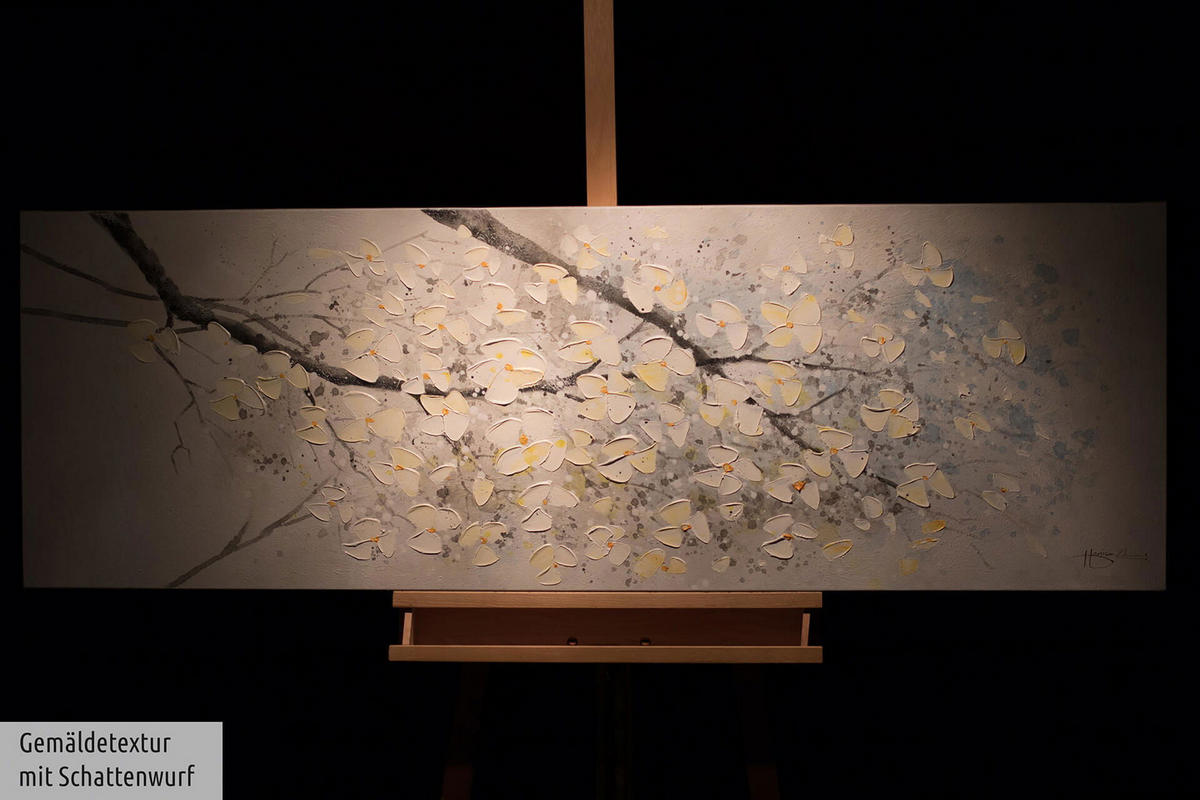ACRYLBILD HANDGEMALT 150/50 cm - Beige/Weiß, Holz/Textil (2/50cm) - KUNSTLOFT