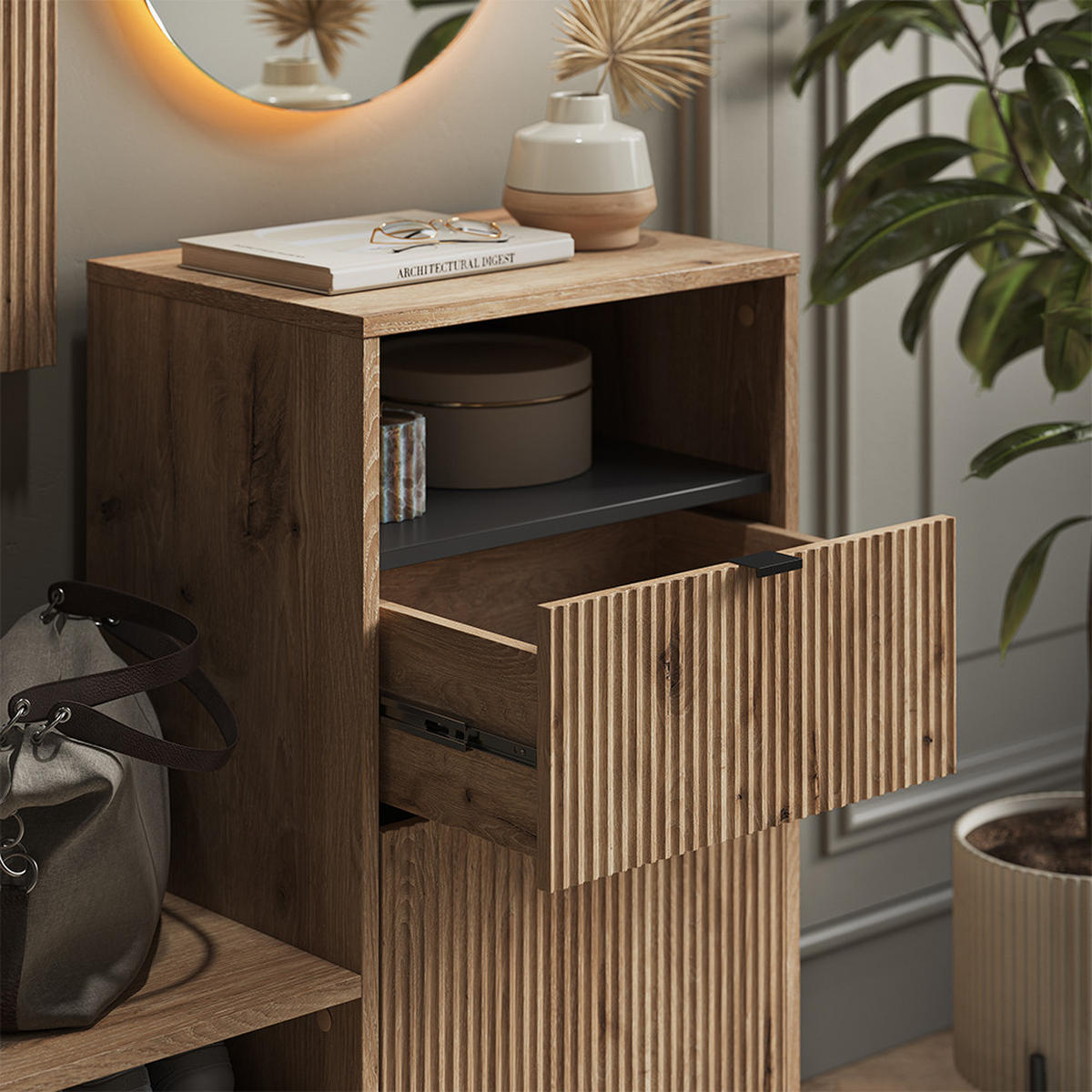 SCHUHSCHRANK Eliza Viking Oak 100 x 98.5 cm mit Tür und Schublade - Eichefarben, Holzwerkstoff (100/98.5/40cm) - Vicco