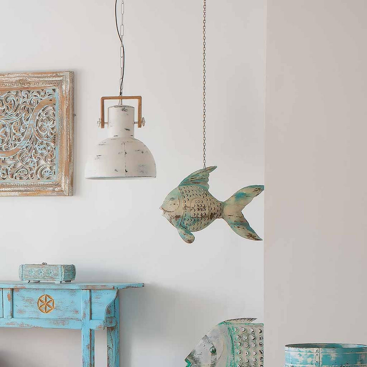 DEKORATIONSSTÜCK aus Metall, blau, 56x10x42cm - Blau, Metall (56/42/10cm) - Wanderlust