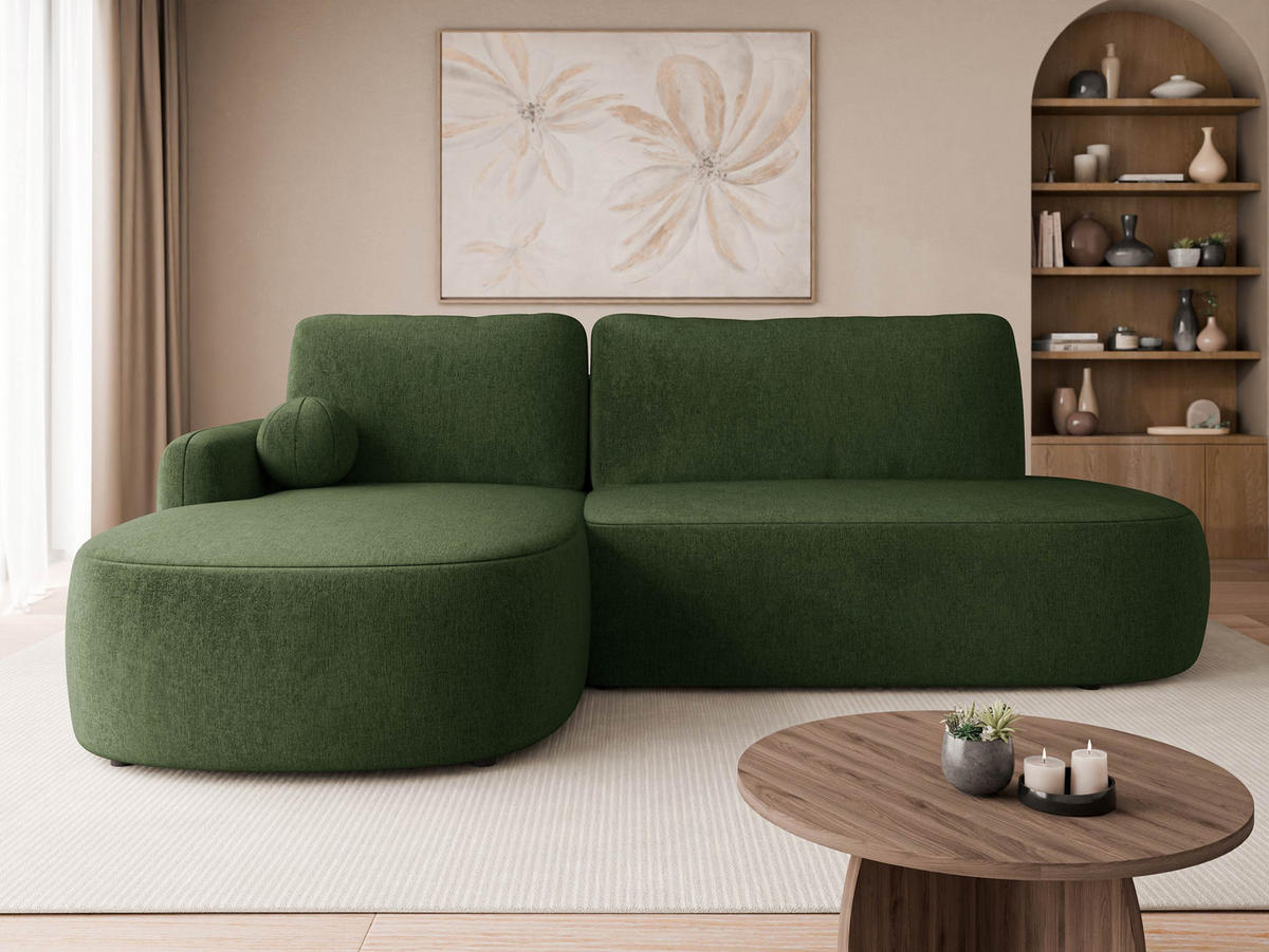 ECKSOFA Loridu O, Seite: Links - Dunkelgrün/Schwarz, Holz/Kunststoff (274/174cm) - MIRJAN24