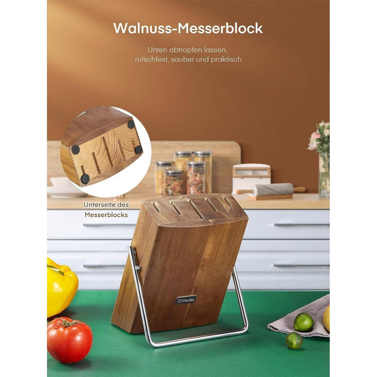 MESSERBLOCK Set 6-teilig mit Kochmessern aus Edelstahl mit hohem Kohlenstoffgehalt - Braun, Metall (22.4/9.4/35.8cm)