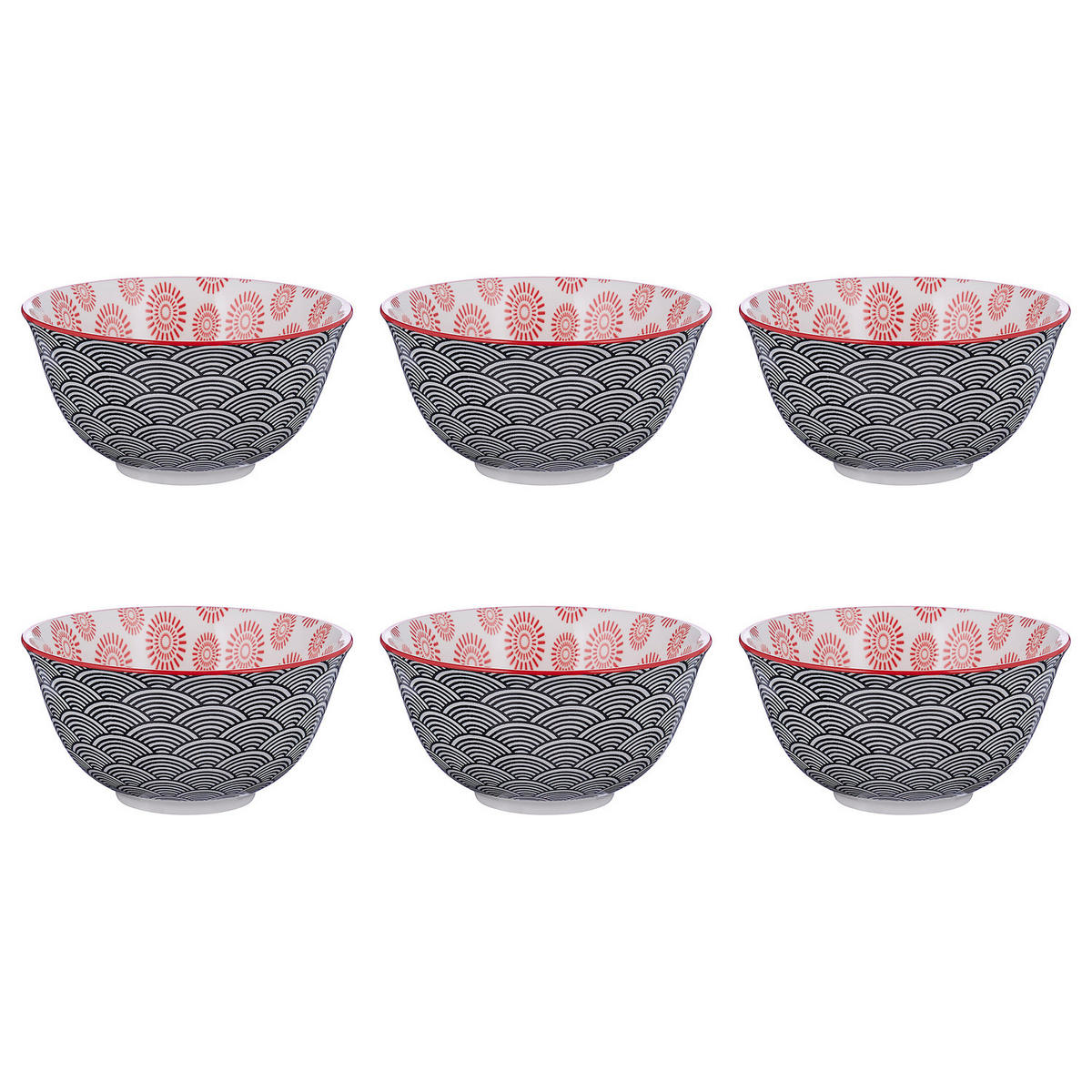 SCHALEN 6er-Set Ornaments 520 ml - Rot/Schwarz, Keramik (14/14/7cm) - Butlers