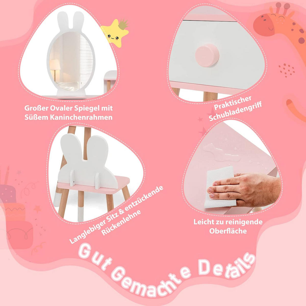 KINDER SCHMINKTISCH Set Weiß - Weiß, Holz (37/110/78cm) - COSTWAY