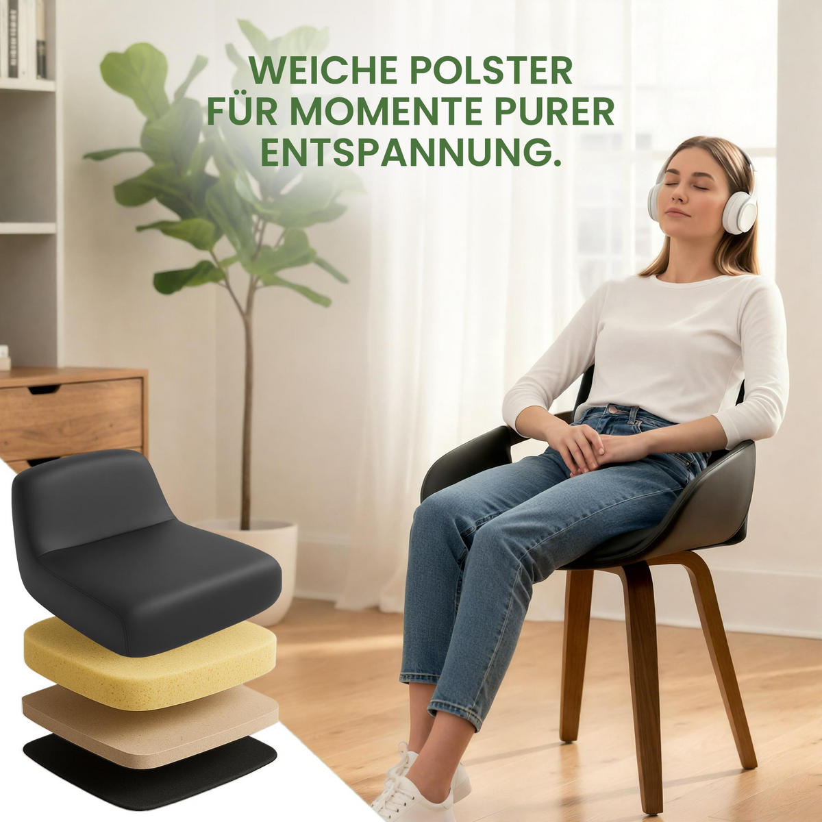 STUHL Lederlook Walnuss/Schwarz - Walnussfarben/Schwarz, Textil (53/85/58cm) - CLP