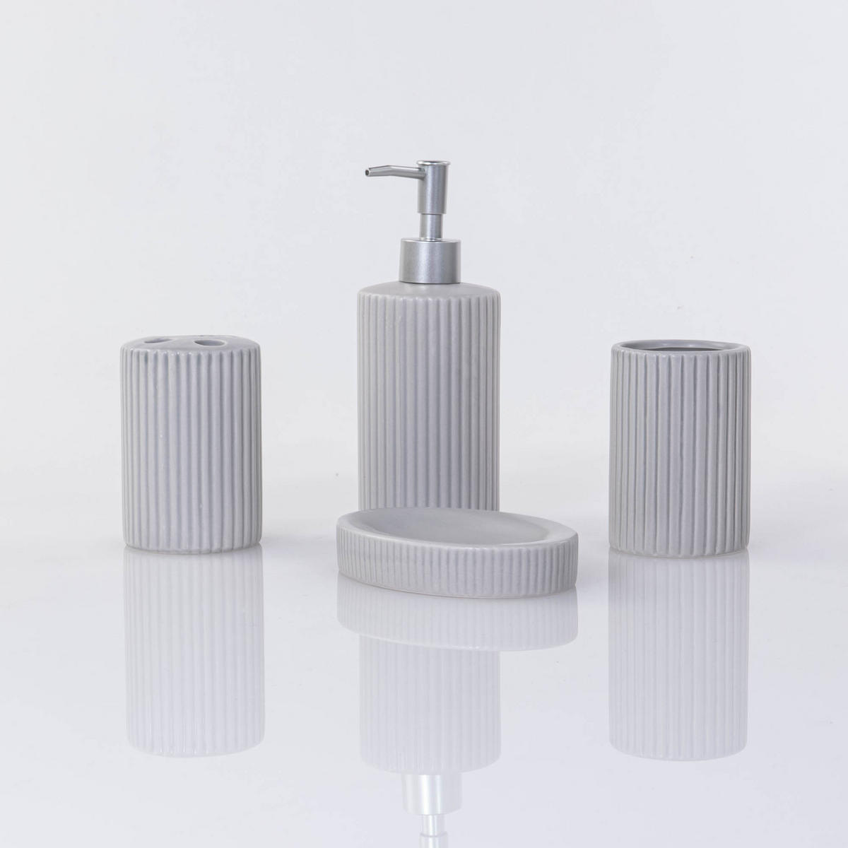 BADEZIMMERSET Keramik 4er-Set - Grau, Textil (21.5/8/24cm)