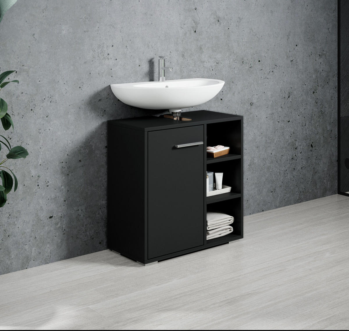 WASCHBECKENUNTERSCHRANK Neptunus 1 Tür Schwarz - 60 x 30 x 60 cm - Schwarz, Holz (60/60/30cm) - Badplaats