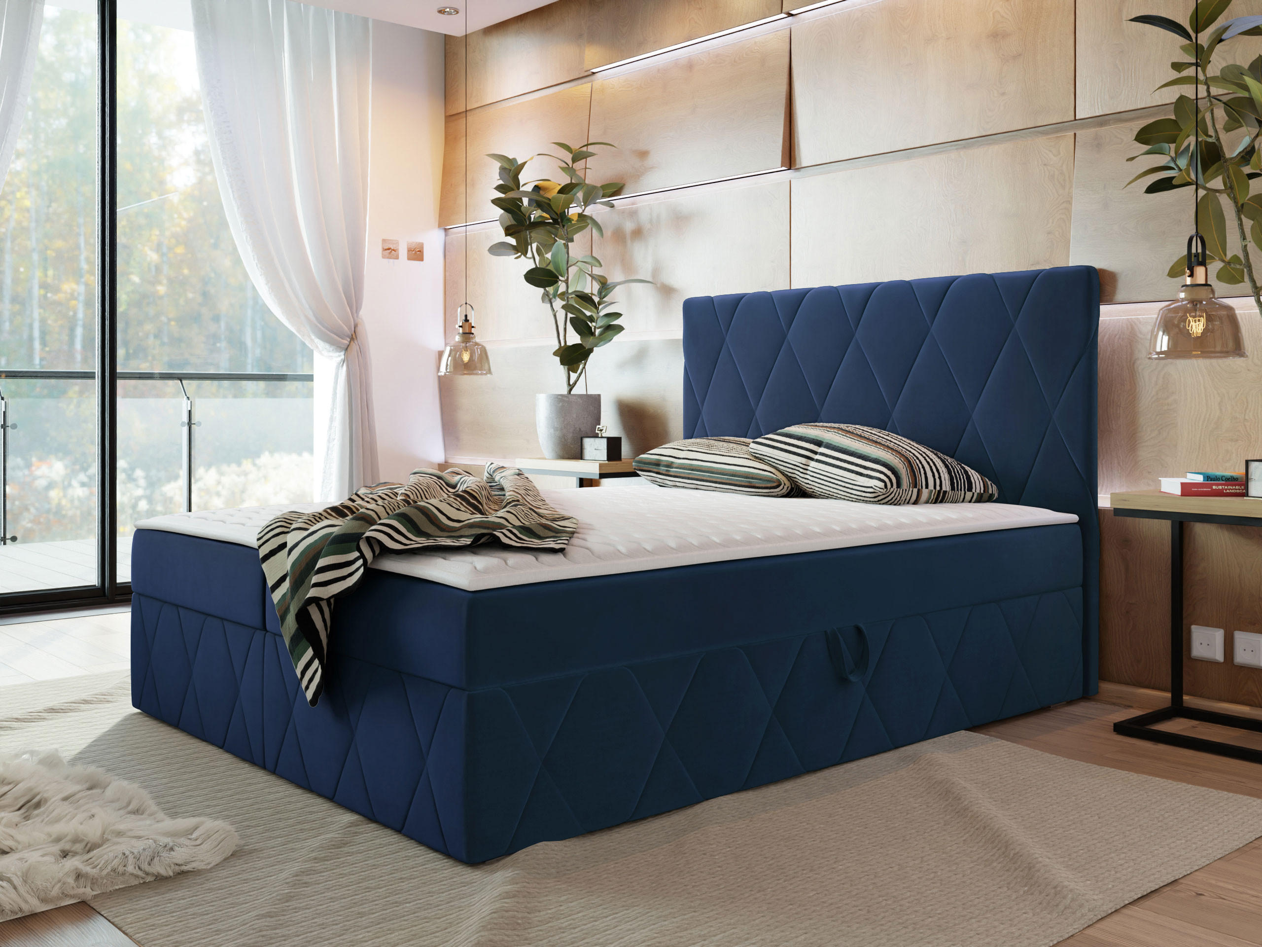 BOXBETT Simoti - Dunkelblau, Holzwerkstoff (140/200cm) - MIRJAN24