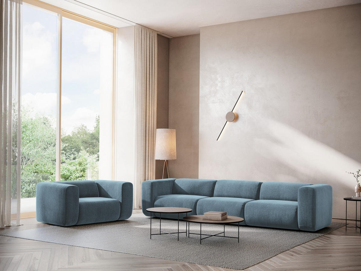 SOFAELEMENT Chenille Stoff Blau - Blau/Blaugrau, Kunststoff/Textil (147/70/89cm) - Makamii