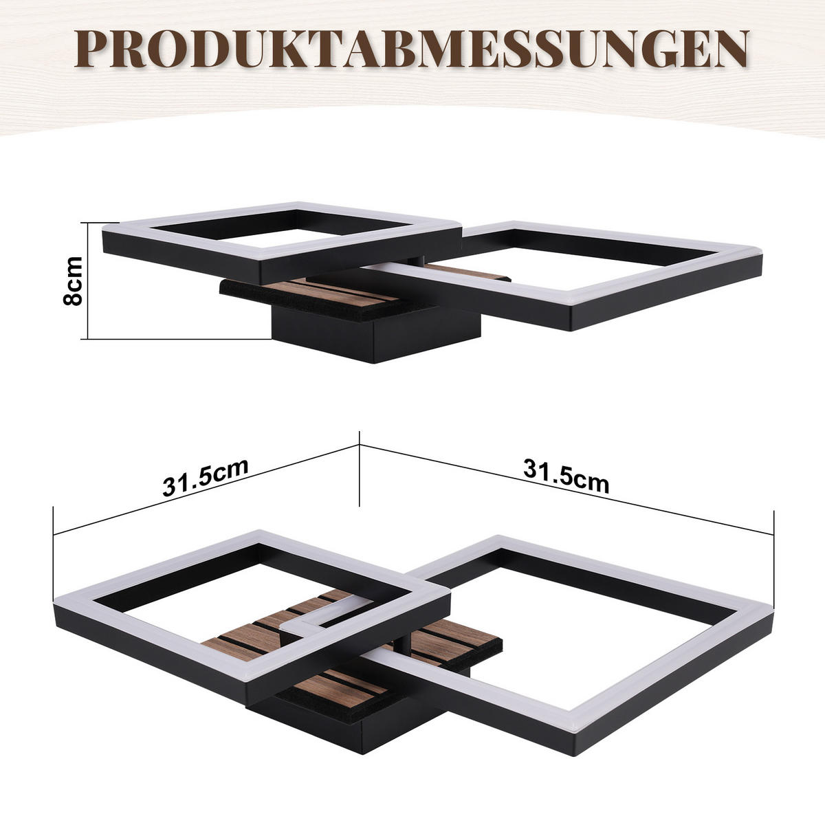 LED DECKENLEUCHTE Nyvyn 31.5/31.5/8 cm - Schwarz, Kunststoff/Metall (31.5/31.5/8cm) - ZMH