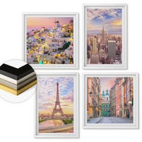WANDBILDER 4er-Set - 50x50 cm & 40x60 cm Weißer Rahmen - New York Paris Oia Warschau Dämmerung - Weiß, Kunststoff (50/50cm) - ArtPrintCave