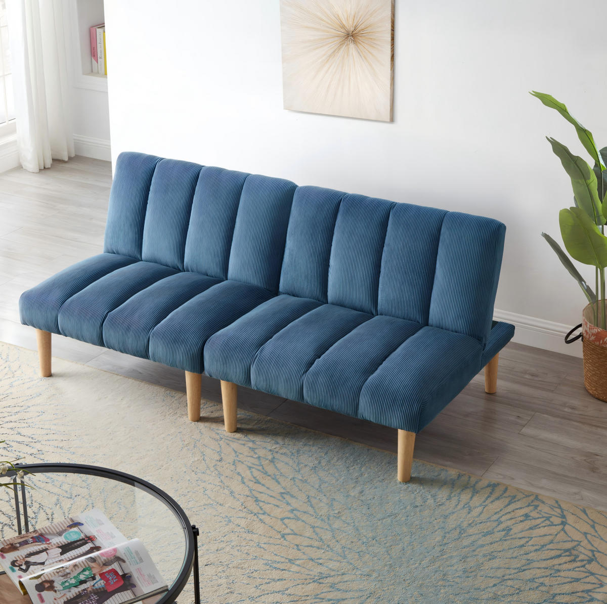 SCHLAFSOFA 167 cm aus Cord mit 3-fach verstellbarer Rückenlehne Blau - Blau, Textil (82/72/167cm) - Modenvie