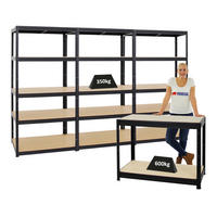 WERKBANK Slim Dino höhenverstellbar & 3x SCHWERLASTREGAL Slim Elephant M Set Fachlast bis zu 600 kg Schwarz - Schwarz, Metall (360/180/60cm) - PROREGAL