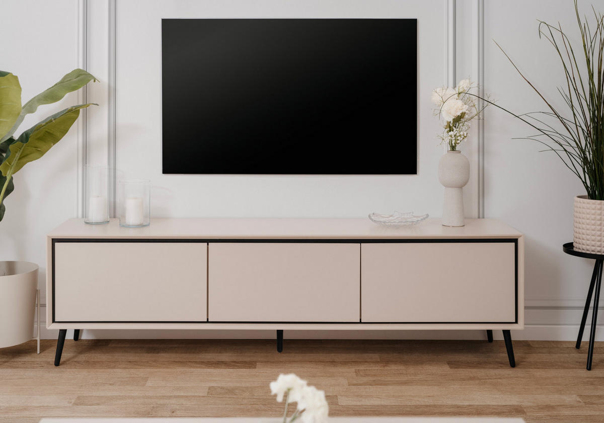 TV-LOWBOARD sand, schwarz 175 cm, Fernsehtisch mit Stauraum - Sandfarben/Schwarz, Holzwerkstoff/Kunststoff (175/50/38cm) - Furn.Design