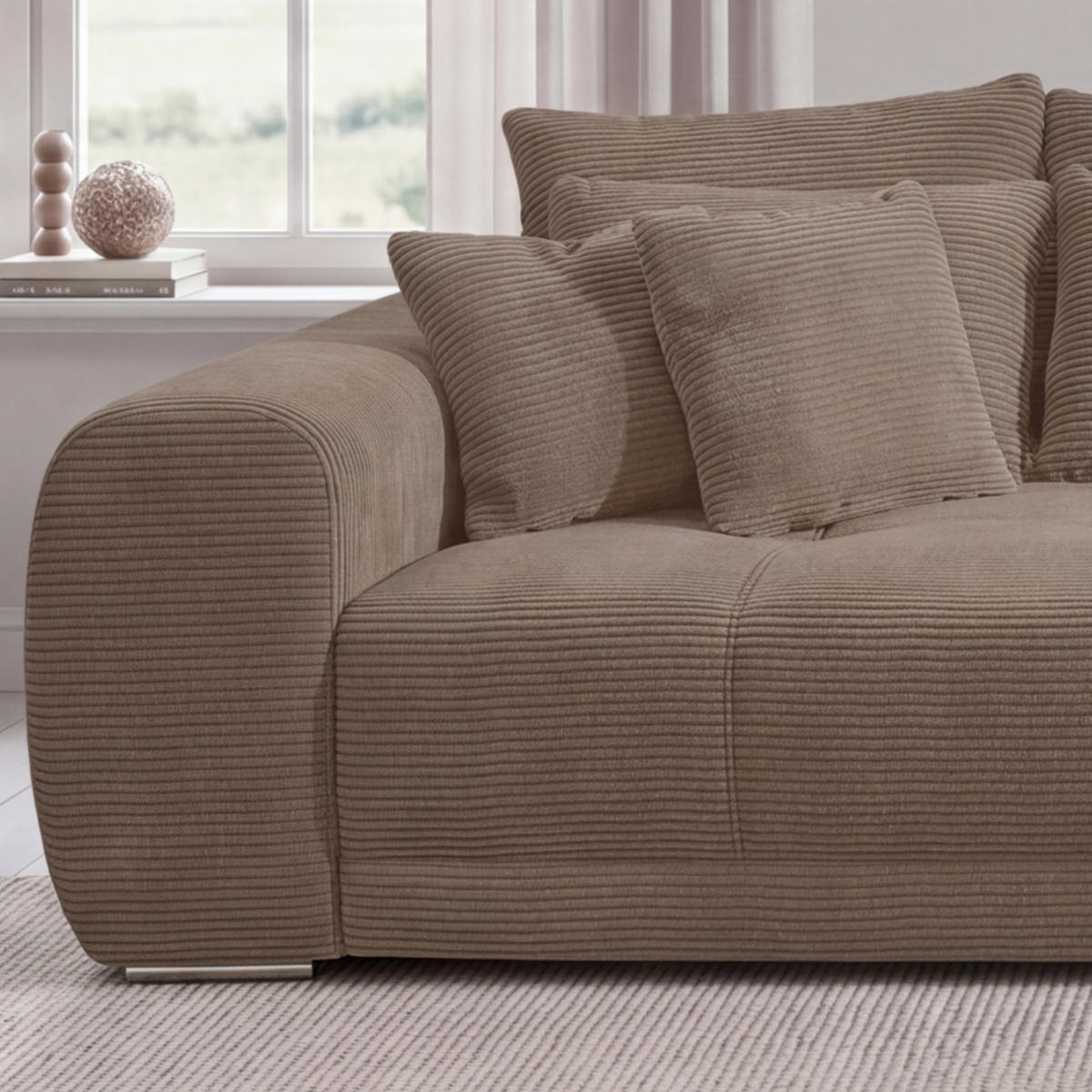 BIG-SOFA Federkern B306/T134/H86 cm, Liegefläche 120x240 cm, Cord Braun Taupe / 15174 - Chromfarben/Braun, Textil/Metall (306/86/134cm) - luma-home